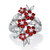 Simulated Red Ruby and Cubic Zirconia Floral Cluster Ring 3.65 TCW in Silvertone