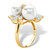 Round Simulated Pearl and Cubic Zirconia Cluster Ring 1.84 TCW in 14k Gold over Sterling Silver