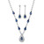 Pear-Cut Simulated Blue Sapphire 2-Piece Halo Drop Earrings and Necklace Set 16.65 TCW in Silvertone 13"-17"