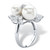 1.84 TCW Round Simulated Pearl and Cubic Zirconia Cluster Ring in Platinum-plated Sterling Silver