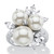 1.84 TCW Round Simulated Pearl and Cubic Zirconia Cluster Ring in Platinum-plated Sterling Silver