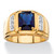 Men's 2.96 TCW Emerald-Cut Created Blue Sapphire and Genuine Diamond Classic Ring 18k Gold-Plated