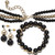 3-Piece Black & Goldtone Graduated Beaded Necklace, Earring & Stretch Bracelet Set 16.5"-19.5" Length