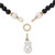 Genuine Black Agate & Removable Keshi Pearl Drop Beaded Necklace With CZ Accents (1.72 TCW) Gold-Plated 20" Length