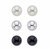 Round Silvertone, Simulated Pearl and Simulated Onyx Silvertone 3-Pair Stud Earring Set (10mm)