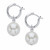 Round Cream Simulated Pearl Drop Hoop Earrings in Silvertone 11/3" (14mm)