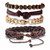 Men's Gold Ion-Plated Stainless Steel And Brown Leather Macrame Multi Strand Bracelet Set 8.5 Inch, Adjustable