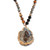 Hammered Genuine Brown Agate and Round Multi-color Jasper Goldtone Drop Necklace, 32 inches