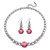 Round Checkerboard-Cut Simulated Birthstone Necklace and Drop Earrings Set in Silvertone Adjustable 17"-20"