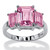 Emerald-Cut Simulated Simulated Birthstone 3-Stone Ring in Sterling Silver