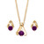 Round Simulated Birthstone Solitaire Necklace and Earring Set in Goldtone 18"