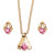 Round Simulated Birthstone Solitaire Necklace and Earring Set in Goldtone 18"