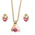 Round Simulated Birthstone Solitaire Necklace and Earring Set in Goldtone 18"