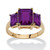 Emerald-Cut Simulated Birthstone 3-Stone Ring 18k Gold-Plated