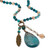 Genuine Blue Jasper Antiqued Goldtone Boho Drop Necklace, 34 inches