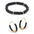 Black Disc Bead Goldtone Hoop Earrings and Stackable Stretch Bracelet Set