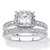 Princess-Cut Created White Sapphire and Genuine Diamond 2-Piece Halo Wedding Ring Set 1.53 TCW in Platinum-plated Sterling Silver