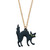 Black Enamel Halloween Cat Pendant Necklace in Goldtone and Black Ruthenium-Plated 16"-19"