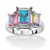 Emerald-Cut Aurora Borealis Cubic Zirconia Cocktail Ring 5.60 TCW in Silvertone
