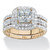 2.37 TCW Princess-Cut Cubic Zirconia 14k Gold-Plated 3-Piece Double Halo Bridal Ring Set 