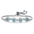 Round Simulated Birthstone and Cubic Zirconia Adjustable Halo Slider Bracelet .92 TCW Platinum-Plated 9"