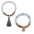 Grey and Brown Simulated Tiger's Eye Goldtone Beaded 2-Piece Fringe and Hammered Coin Stretch Bracelet Set 7"