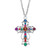 Multi-Color Crystal Openwork Scrolled Cross Pendant Necklace in Silvertone 18"-20.5"