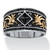 Men's Square-Cut and Pave Black Crystal Two-Tone Scroll Ring in Gold Ion-Plated Antiqued Stainless Steel