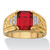 Men's 3.55 TCW Emerald-Cut Faceted Genuine Red Garnet and Diamond Accent Etched Ring 18k Gold-Plated