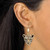White Crystal Leopard Face Drop Earrings with Green Crystal Accents in Goldtone