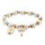 Round Simulated Pearl and Beaded Religious Stretch Bracelet in Goldtone 7"