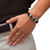 Men's Tribal Bracelet With Magnetic Clasp in Stainless Steel and Braided Black Leather 8"