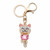 Oval-Cut Pink and White Crystal and Enamel Cat Key Ring in Goldtone 4 1/3"