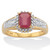 Emerald-Cut Ruby and White Topaz Two-Tone Double-Row Halo Cocktail Ring 3.15 TCW Gold-Plated Sterling Silver