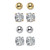 Round Cubic Zirconia and Ball 4-Pair Stud Earring Set 8 TCW Goldtone & Silvertone 