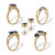 Round and Oval-Cut Simulated Blue Sapphire and Cubic Zirconia 5-Piece Stud Earrings and Ring Set 9.42 TCW Gold-Plated