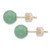 Genuine Green Jade Ball Stud Earrings in Solid 14k Yellow Gold 7.5mm