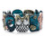 Inspirational Crystal Multi-Tone Owl Stretch Bracelet in Goldtone, Blue Ion-Plated, Silvertone and Rose Tone 7"