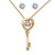 Round CZ in Motion CZ Stud Earrings & Heart Key Necklace Set 1.60 TCW in Gold-Plated Sterling Silver With FREE Gift Box 18"