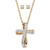 Diamond Accent 2-Piece Stud Earrings and Cross Necklace Set Gold-Plated With FREE Gift Box 18"-19"