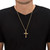 Men's Round Crystal-Wrapped Crucifix Cross Pendant Necklace with Rope Chain in Goldtone 24"