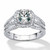 2.27 TCW Round Cubic Zirconia Halo Triple Shank Ring in Platinum-plated Sterling Silver