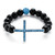 Genuine Onyx Beaded Horizontal Cross Simulated Birthstone Stretch Bracelet in Silvertone 8"