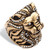 Men's Pave Crystal Lions Head Ring Antiqued Gold Ion-Plated Stainless Steel