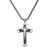 Men's Triple Layer Cross and Box Chain Pendant Necklace in Black Ion-Plated Stainless Steel 24"