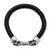 Men's Stainless Steel and Black Leather Linking Skull Bracelet 9"