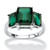 Emerald-Cut Simulated Green Emerald 3-Stone Ring in Sterling Silver