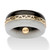 Round Black and White Genuine Jade 14k Yellow Gold "Greek Key" Ring