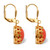 Orange Oval Simulated Coral Yellow Gold-Plated Cabochon Filgree Drop Earrings