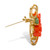 Genuine Orange Coral and Green Agate Bouquet Pin in Goldtone